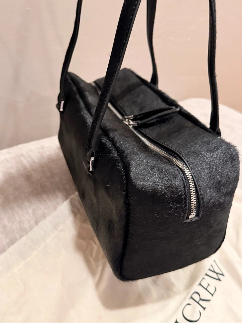NWT J. Crew Black Delphine shoulder bag in calf hair #061